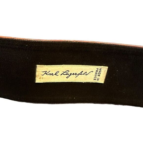 Vintage 80s Karl Lagerfeld Red Patent Leather Crossover Belt size XS - Picture 7 of 9